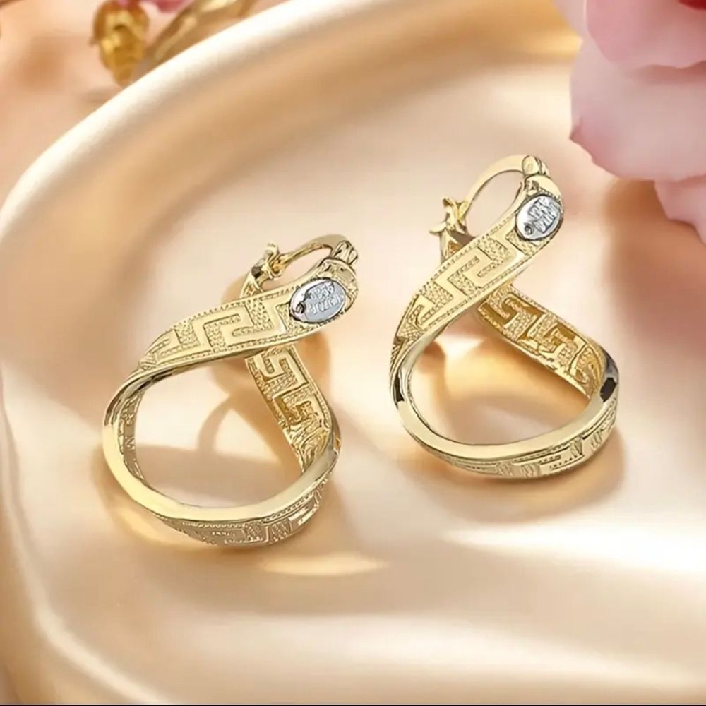 18K Gold Plated Infinity Shape Hoop Style Earrings Greek Style Design